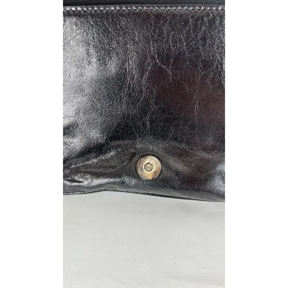 Lia Numa Womens Black Handbag Crossbody Strap Genuine Leather Grommet Purse